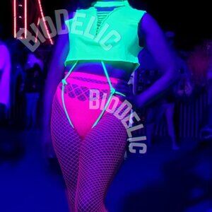 Hot PINK Fishnet Tights Rave Outfit NEON mesh stockings. Rave leg lingerie UV